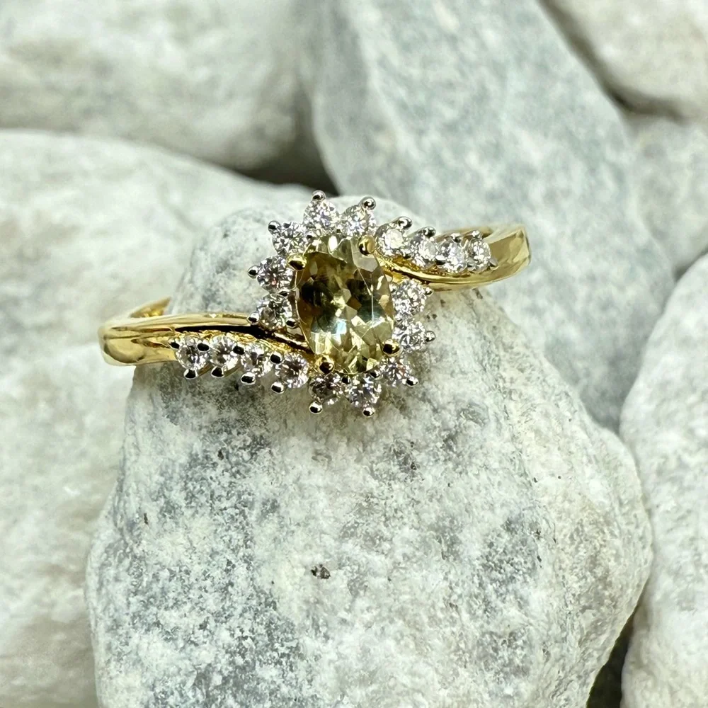 NWT AAA Turkizite & Moissanite 0.90ct Bypass Ring 18K Vermeil YG over 925 Size 9